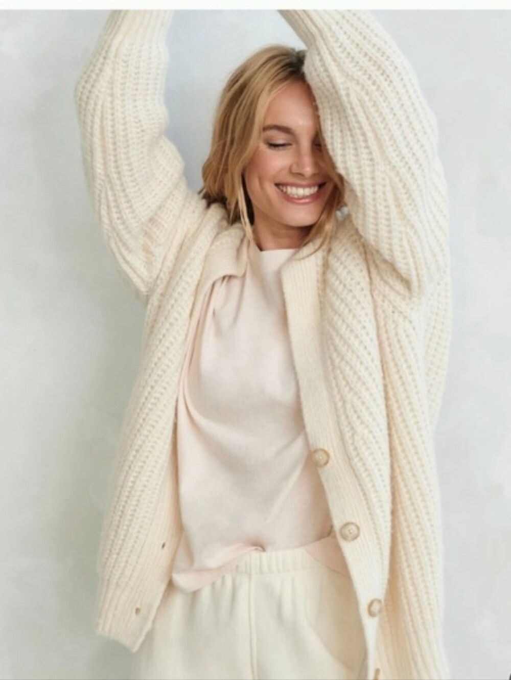 Jenni Kayne  Alpaca Cocoon Cream  Ribbed Chunky Button Cardigan